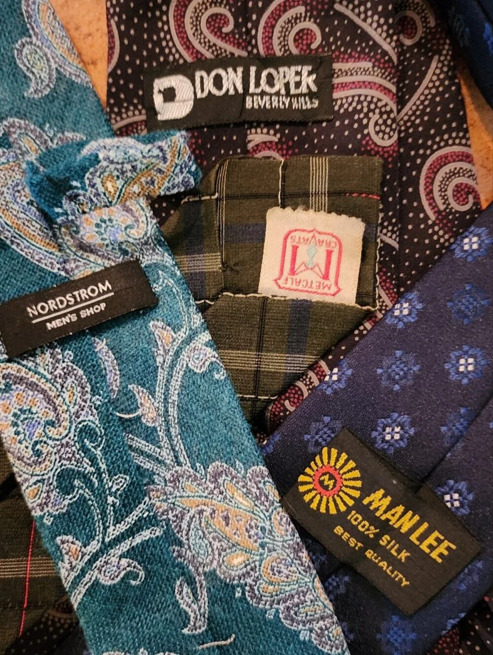 4pc Men’s Silk Tie Lot Nordstrom Don Loper Van Heusen Vintage Metcalf Cravats